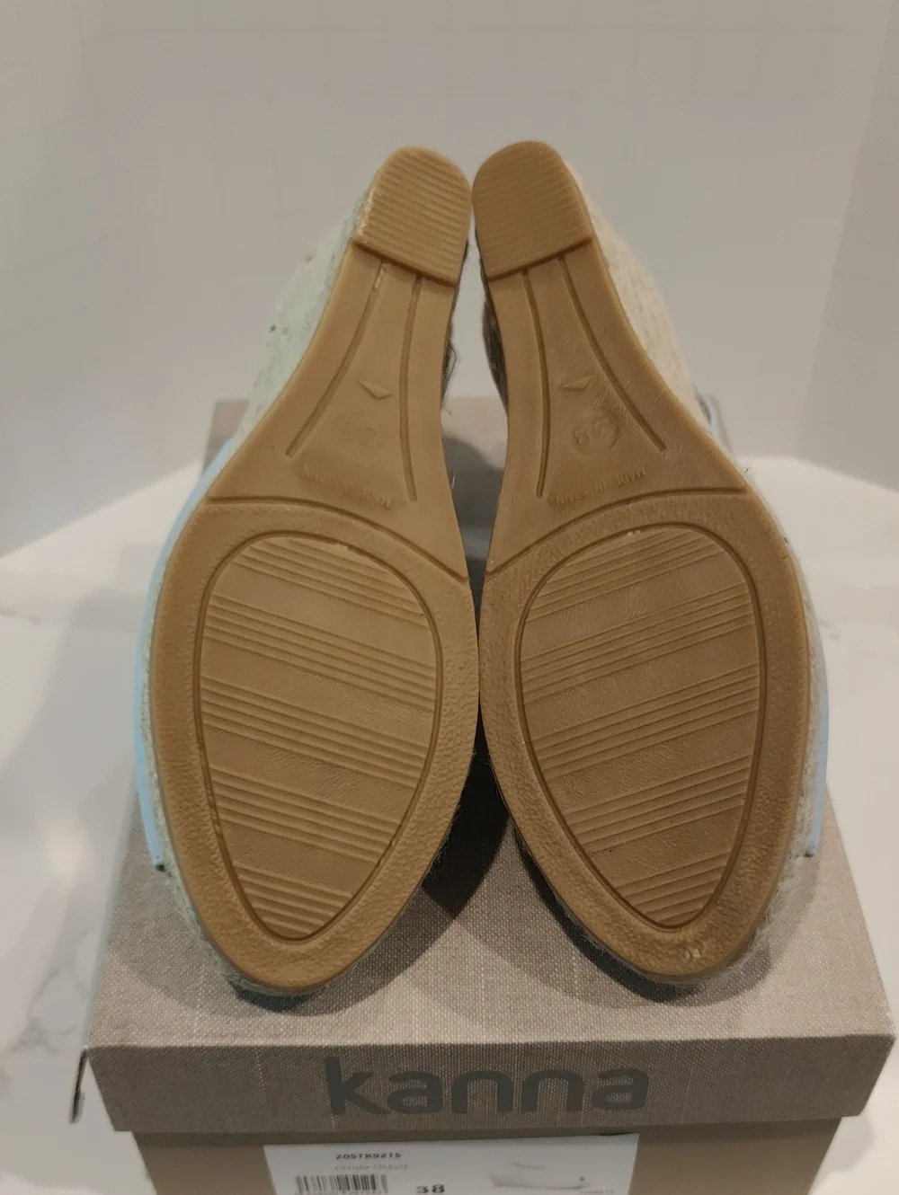Kanna Light Blue Espadrille Wedge Slingback Peep-Toe Sandals.  Size 38/7.5